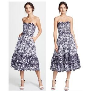$1,295 JONATHAN SIMKHAI Scallop Bustier Midi Dress Sz 4 Blue White Embroidered